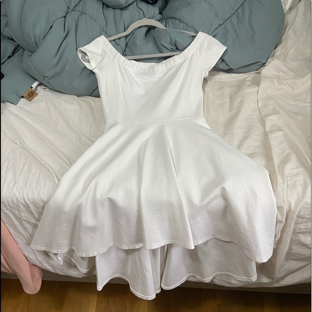 White Off Shoulder High-Low Dress-Windsor Store